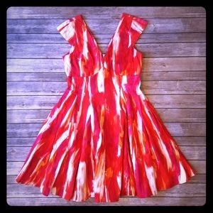 Calvin Klein Red White Abstract A-line dress 👗 10